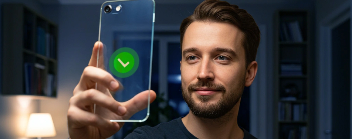 Homem olhando para tela do celular